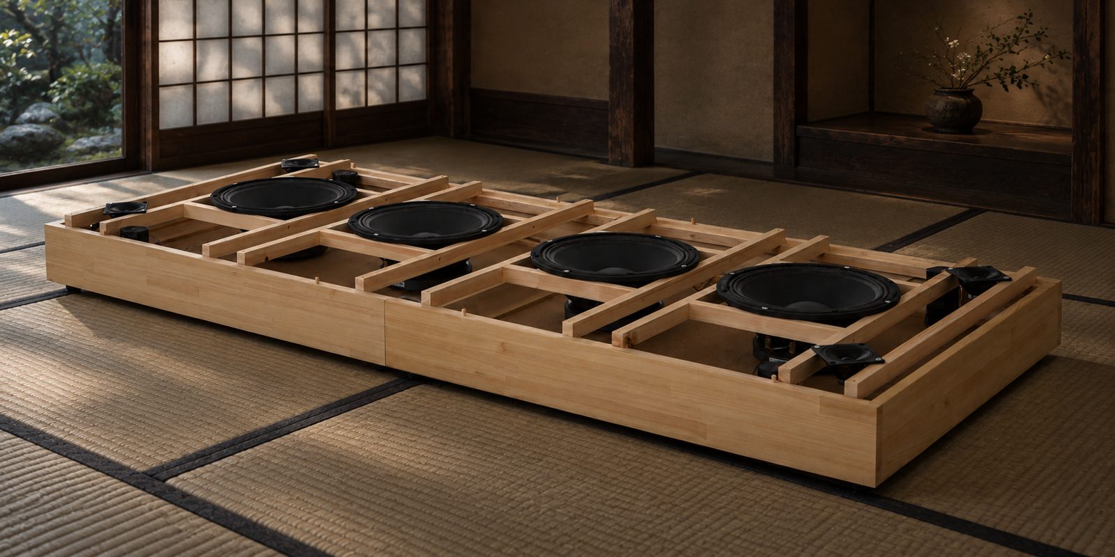 The Naminorifune acoustic bed with built-in speakers in a tatami room